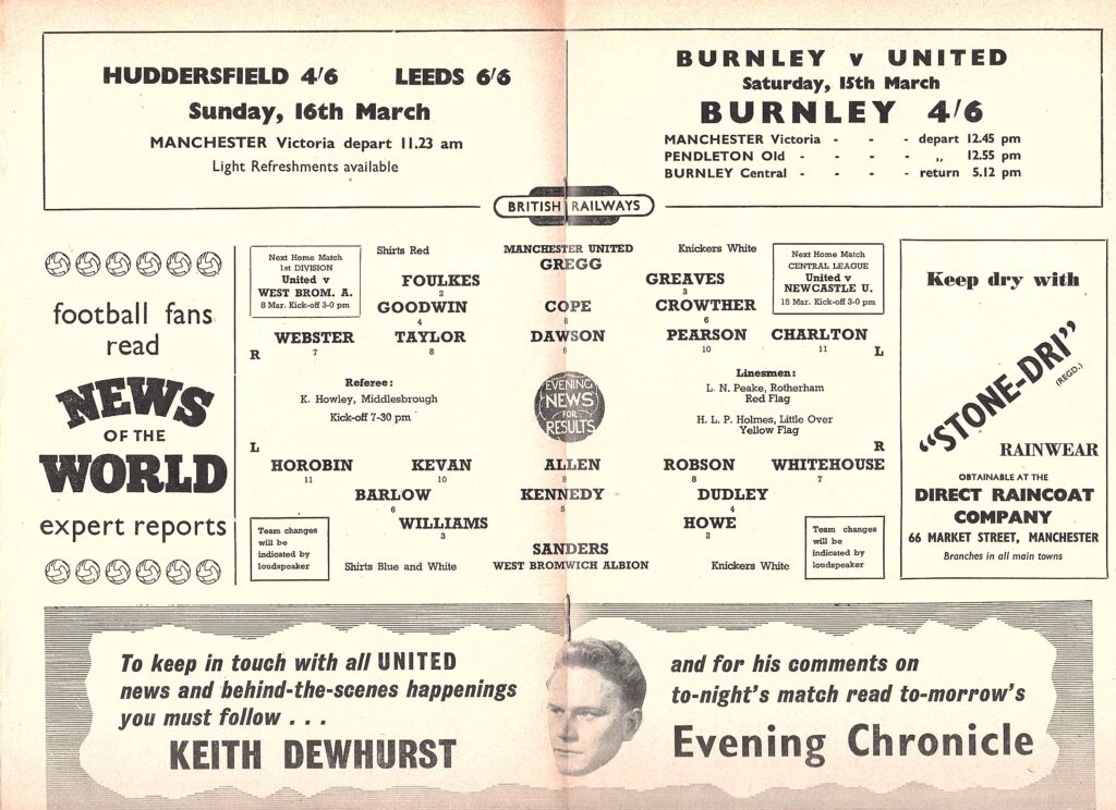 5th March 1958 Manchester United v West Bromwich Albion FA Cup 6th Round - Replay 1957-1958 - Image 3