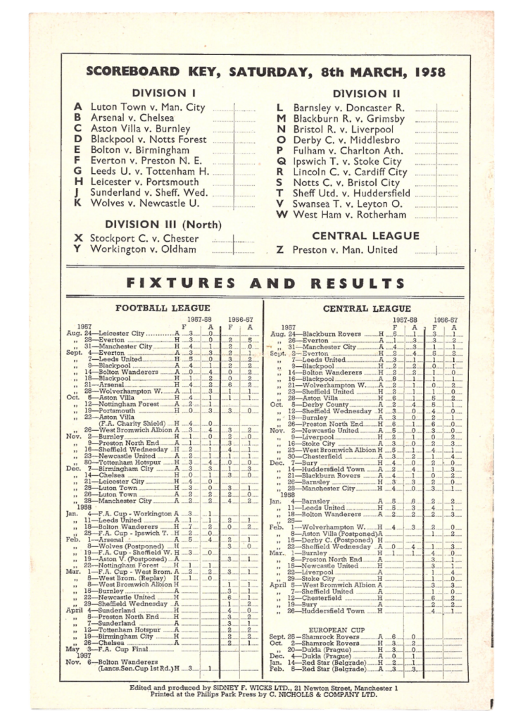 8th March 1958 Manchester United v West Bromwich Albion Division One Matchday 30 1957-1958 - Image 2