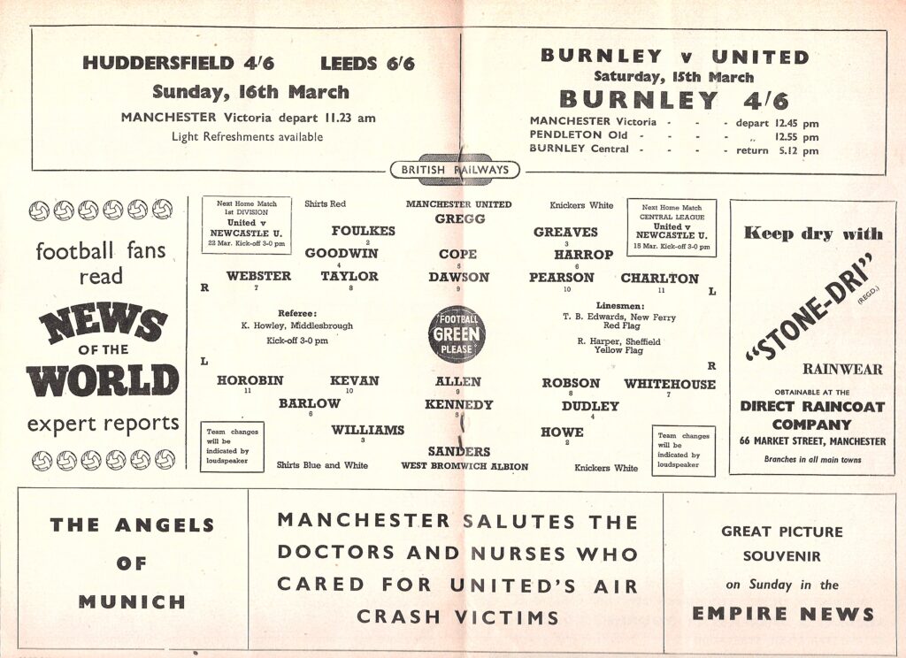 8th March 1958 Manchester United v West Bromwich Albion Division One Matchday 30 1957-1958 - Image 3