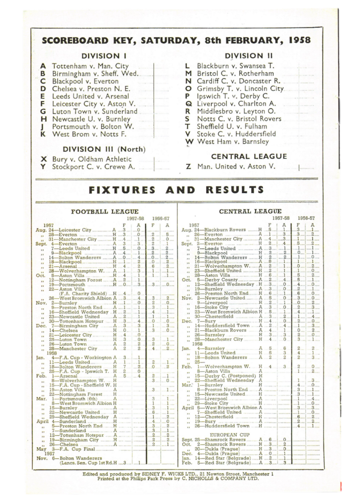 8th February 1958 Manchester United v Wolverhampton Wanderers Division One Postponed 1957-1958 - Image 2