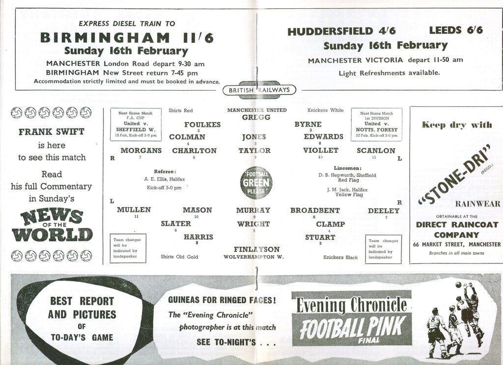 8th February 1958 Manchester United v Wolverhampton Wanderers Division One Postponed 1957-1958 - Image 3