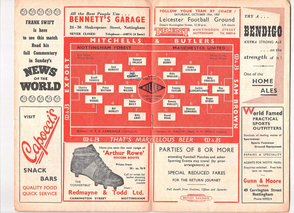 12th October 1957 Nottingham Forest v Manchester United Division One Matchday 12 1957-1958 - Image 3