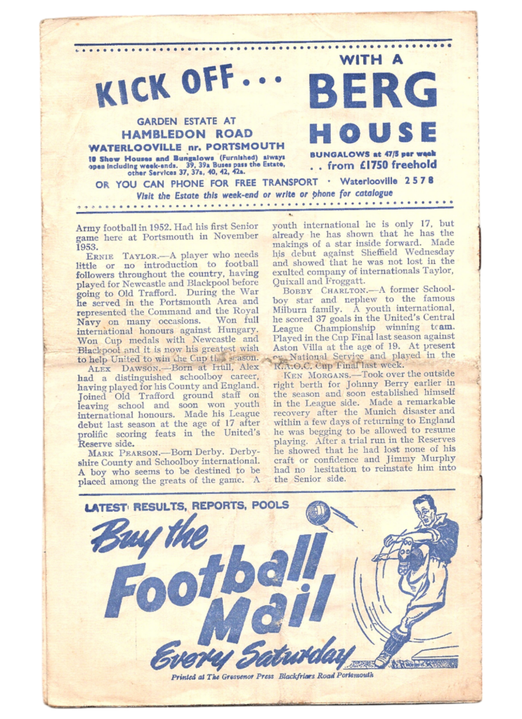 16th April 1958 Portsmouth FC v Manchester United Division One Matchday 38 1957-1958 - Image 2