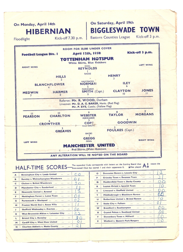 12th April 1958 Tottenham Hotspur v Manchester United Division One Matchday 37 1957-1958 - Image 3