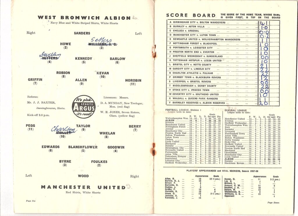 26th October 1957 West Bromwich Albion v Manchester United Division One Matchday 14 1957-1958 - Image 3