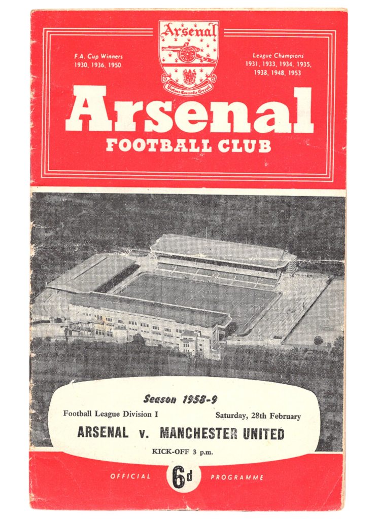 28th February 1959 Arsenal FC v Manchester United Division One Matchday 31 1958-1959