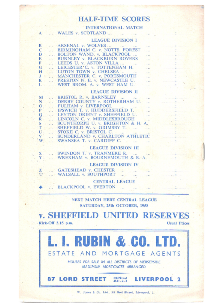 18th October 1958 Everton FC v Manchester United Division One Matchday 14 1958-1959 - Image 2