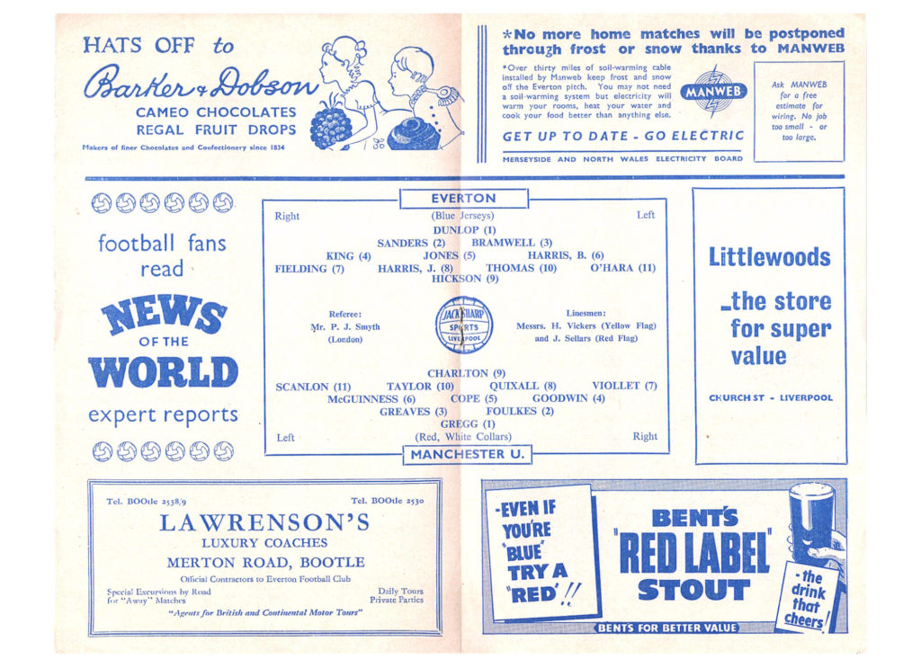 18th October 1958 Everton FC v Manchester United Division One Matchday 14 1958-1959 - Image 3