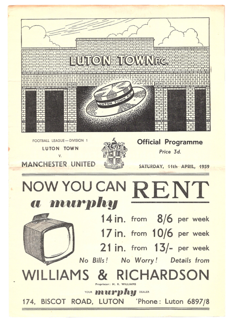 11th April 1959 Luton Town v Manchester United Division One Matchday 40 1958-1959