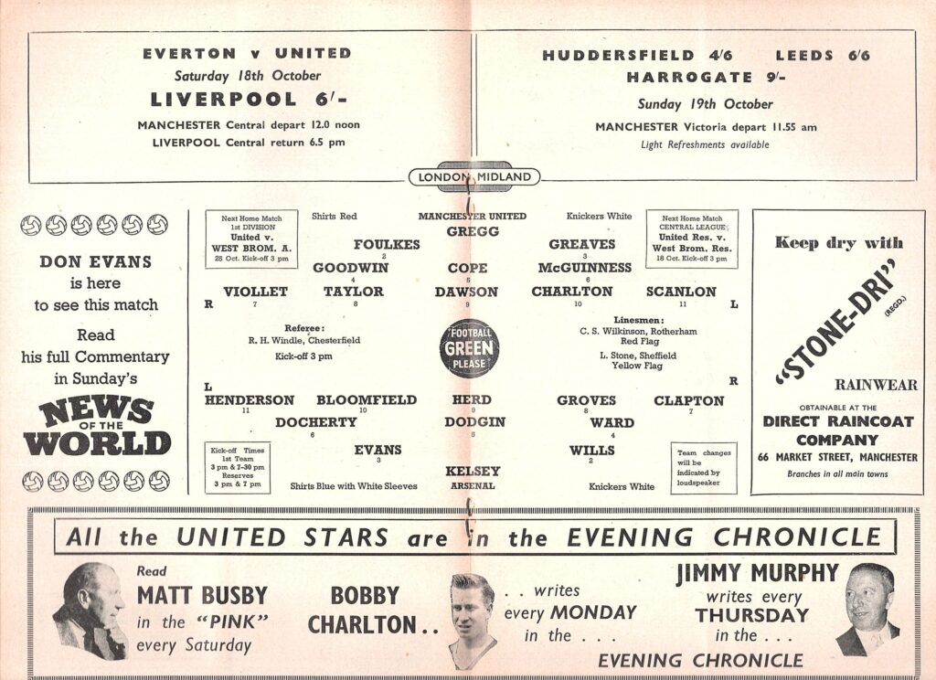 11th October 1958 Manchester United v Arsenal FC Division One Matchday 13 1958-1959 - Image 3