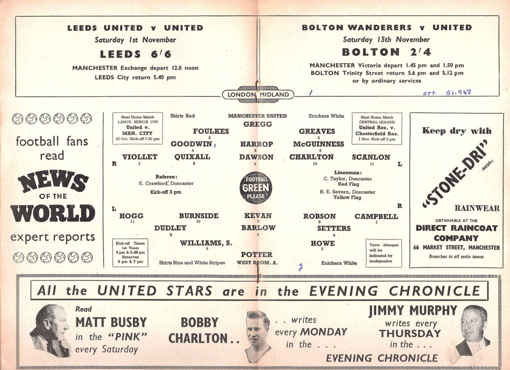 26th December 1958 Manchester United v Aston Villa Division One Matchday 24 1958-1959 - Image 3