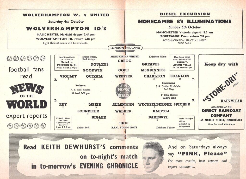 1st October 1958 Manchester United v BSC Young Boys Friendly Friendly 1958-1959 - Image 3