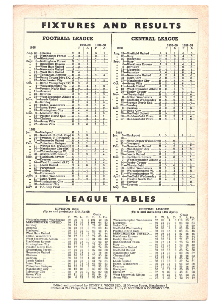 18th April 1959 Manchester United v Birmingham City Division One Matchday 41 1958-1959 - Image 2