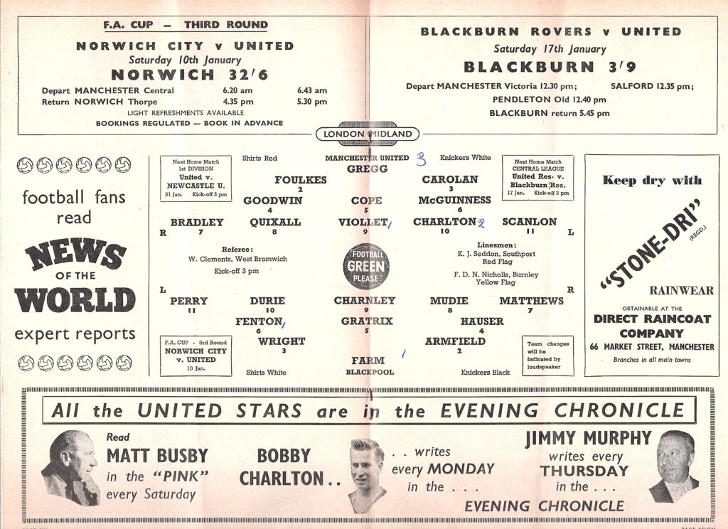 3rd January 1959 Manchester United v Blackpool FC Division One Matchday 26 1958-1959 - Image 3