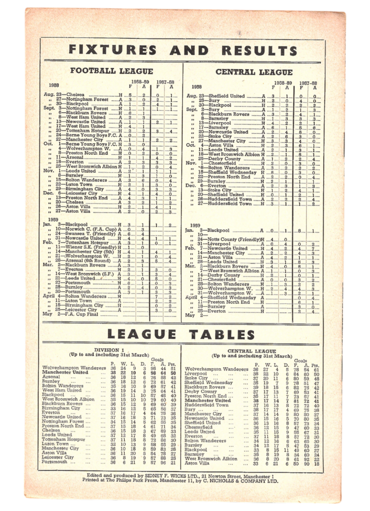 4th April 1959 Manchester United v Bolton Wanderers Division One Matchday 39 1958-1959 - Image 2