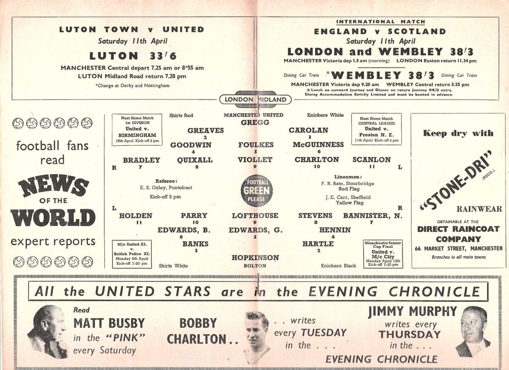 4th April 1959 Manchester United v Bolton Wanderers Division One Matchday 39 1958-1959 - Image 3