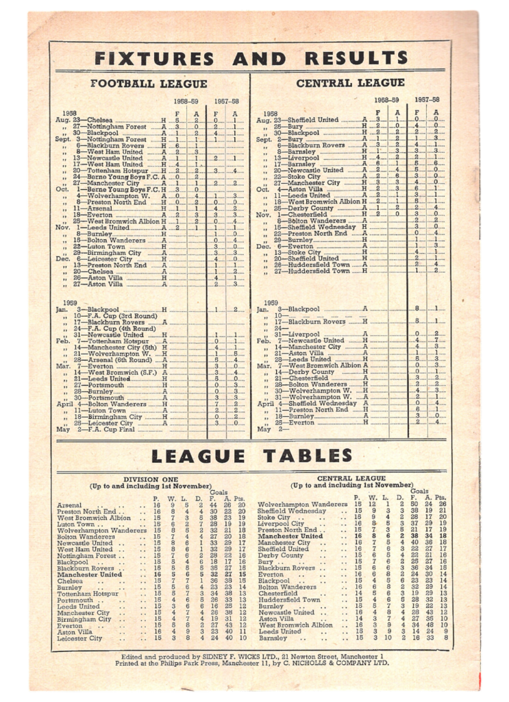 8th November 1958 Manchester United v Burnley FC Division One Matchday 17 1958-1959 - Image 2