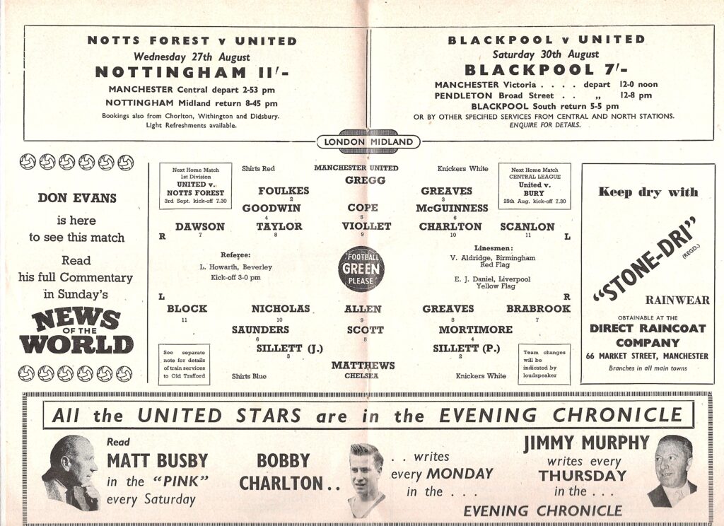 23rd August 1958 Manchester United v Chelsea FC Division One Matchday 01 1958-1959 - Image 3