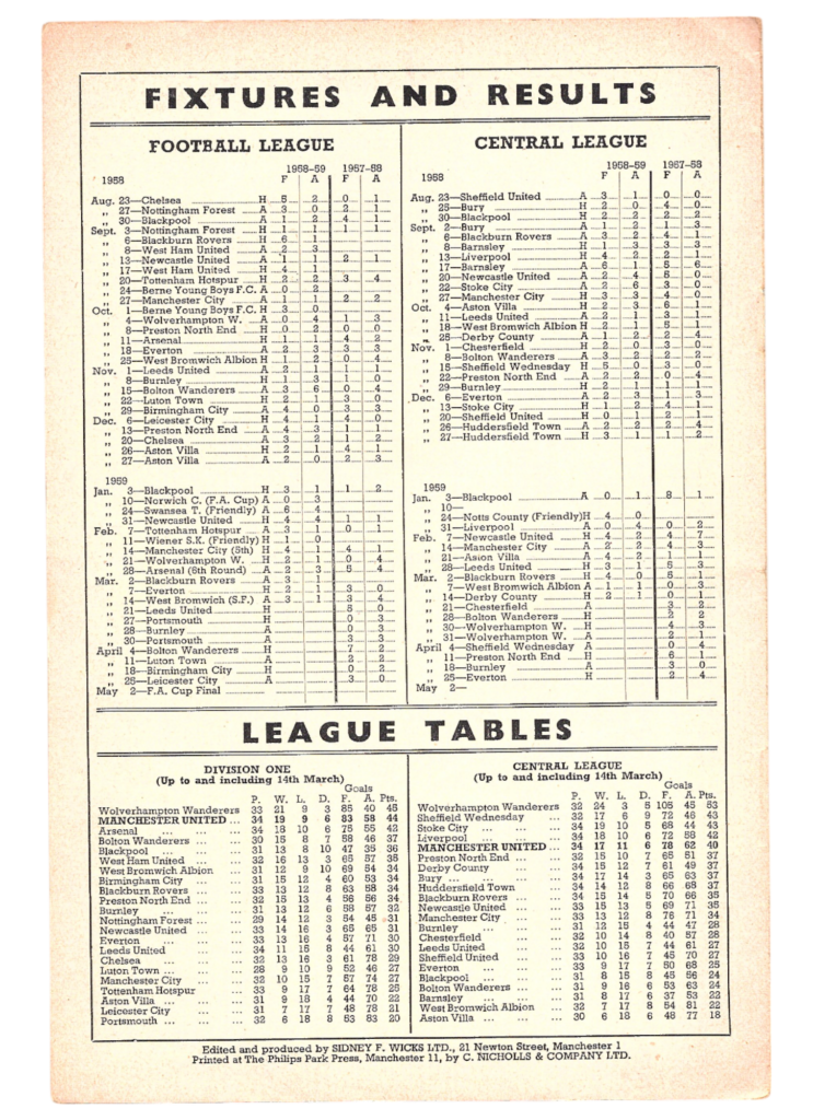 21st March 1959 Manchester United v Leeds United Division One Matchday 35 1958-1959 - Image 2