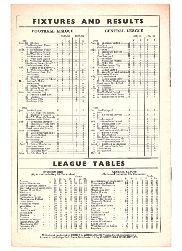 6th December 1958 Manchester United v Leicester City Division One Matchday 21 1958-1959 - Image 2