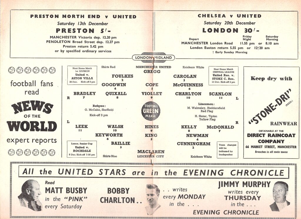 6th December 1958 Manchester United v Leicester City Division One Matchday 21 1958-1959 - Image 3