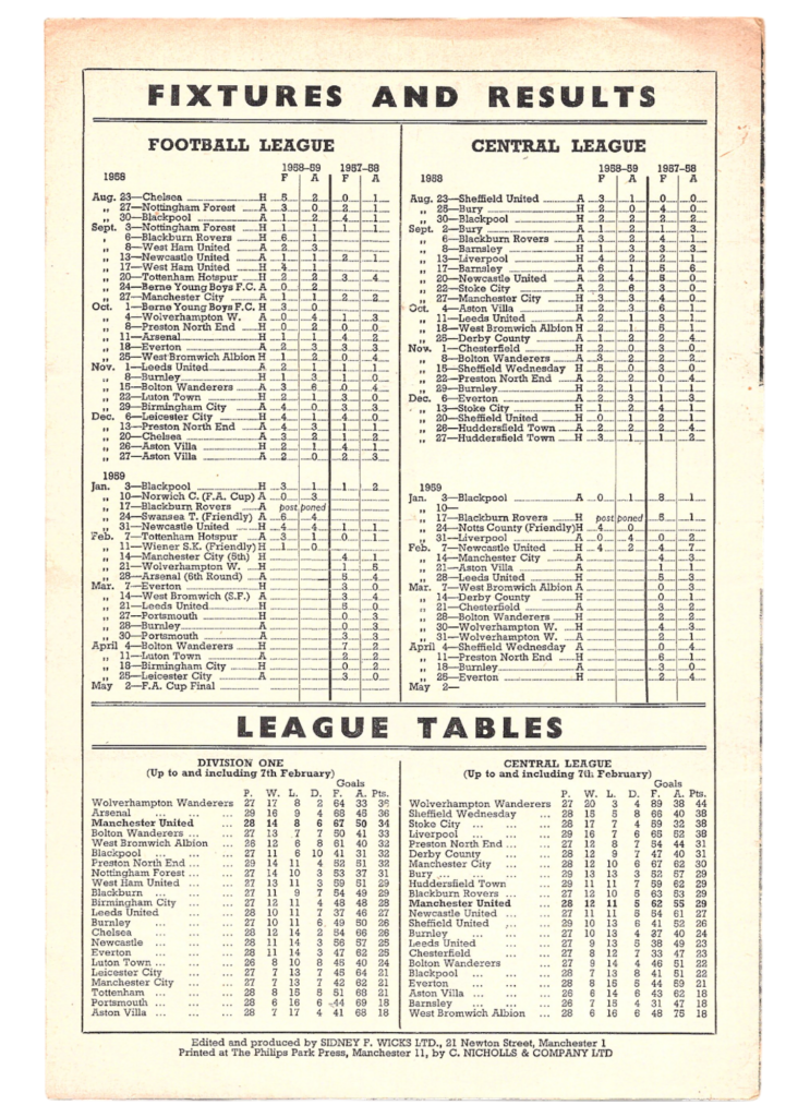 14th February 1959 Manchester United v Manchester City Division One Matchday 29 1958-1959 - Image 2