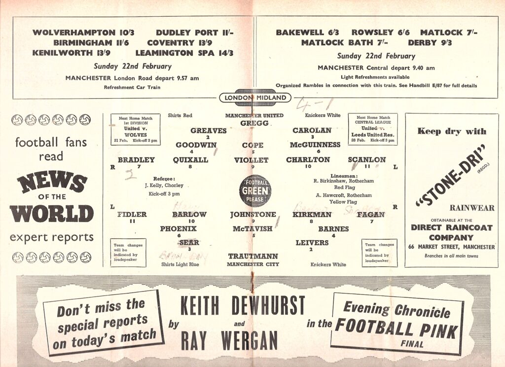 14th February 1959 Manchester United v Manchester City Division One Matchday 29 1958-1959 - Image 3