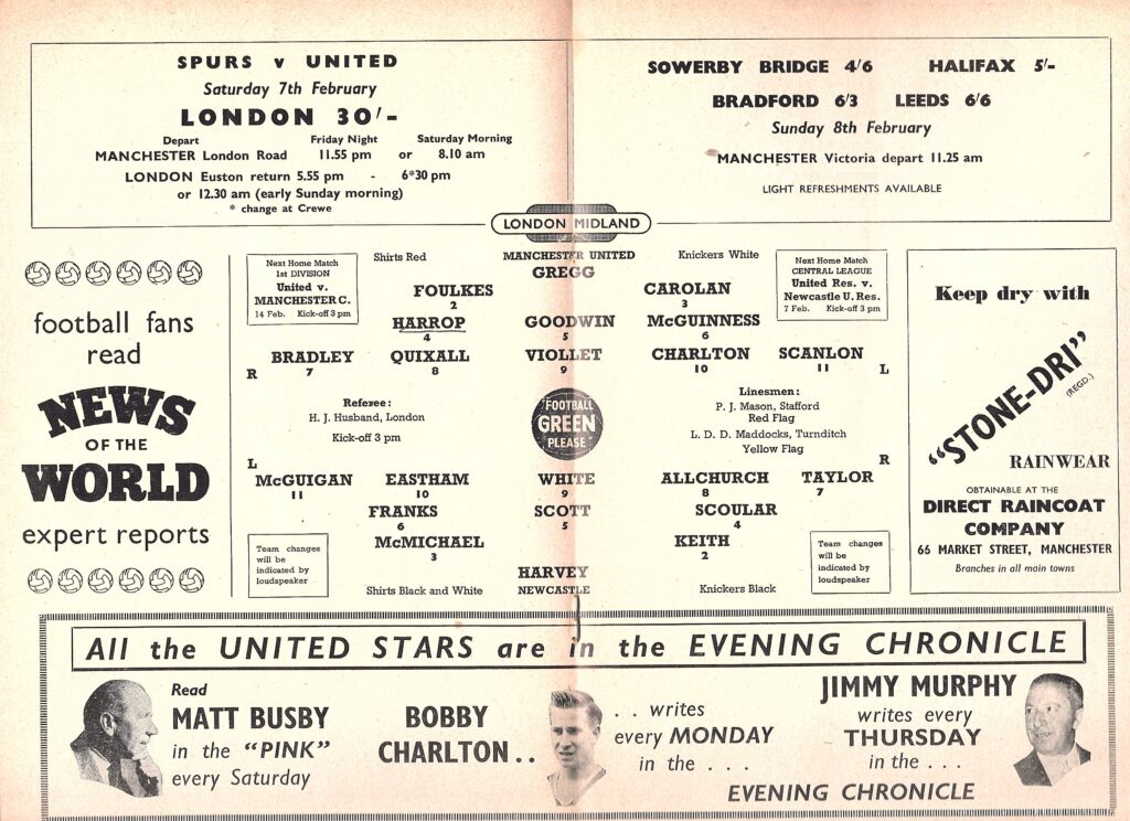 31st January 1959 Manchester United v Newcastle United Division One Matchday 27 1958-1959 - Image 3