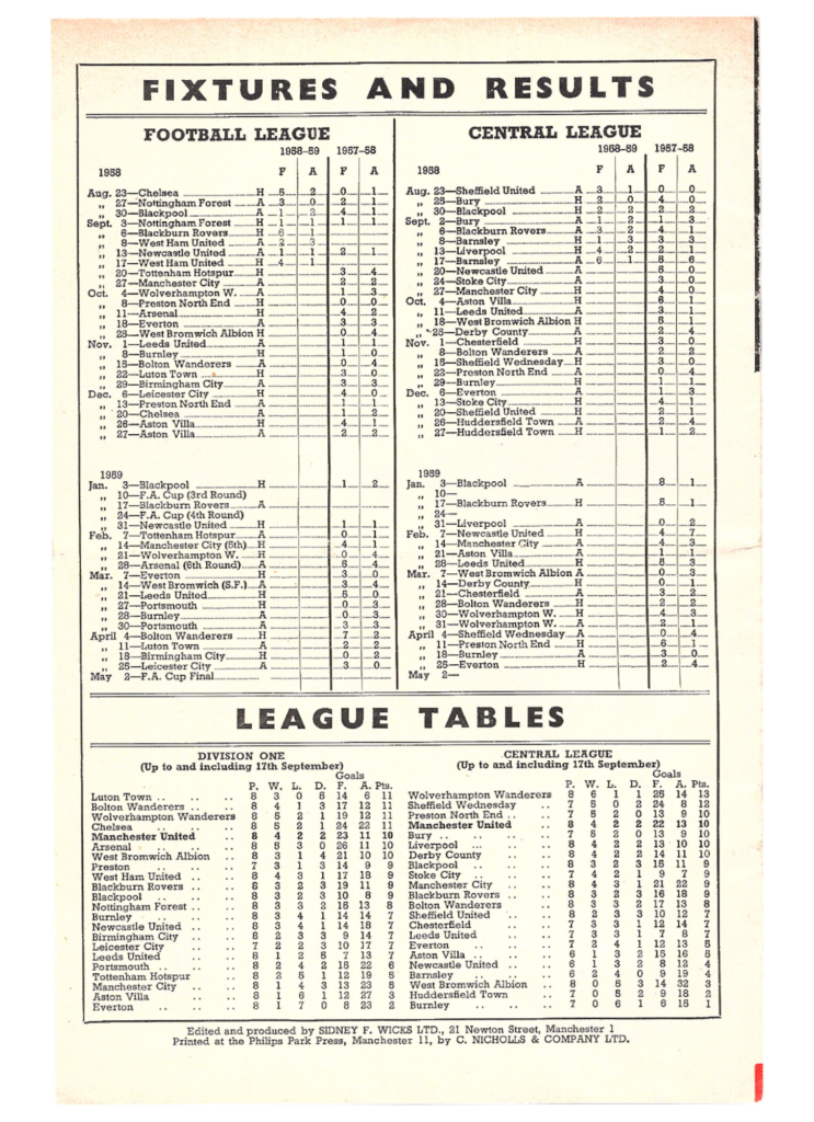 20th September 1958 Manchester United v Tottenham Hotspur Division One Matchday 09 1958-1959 - Image 2