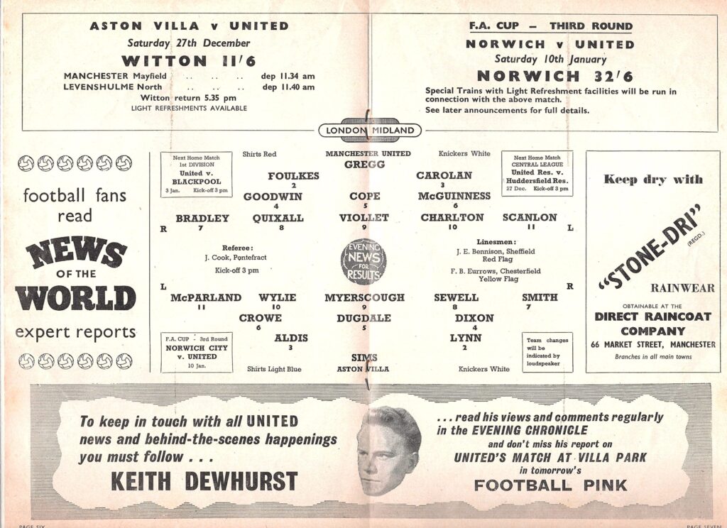 25th October 1958 Manchester United v West Bromwich Albion Division One Matchday 15 1958-1959 - Image 3