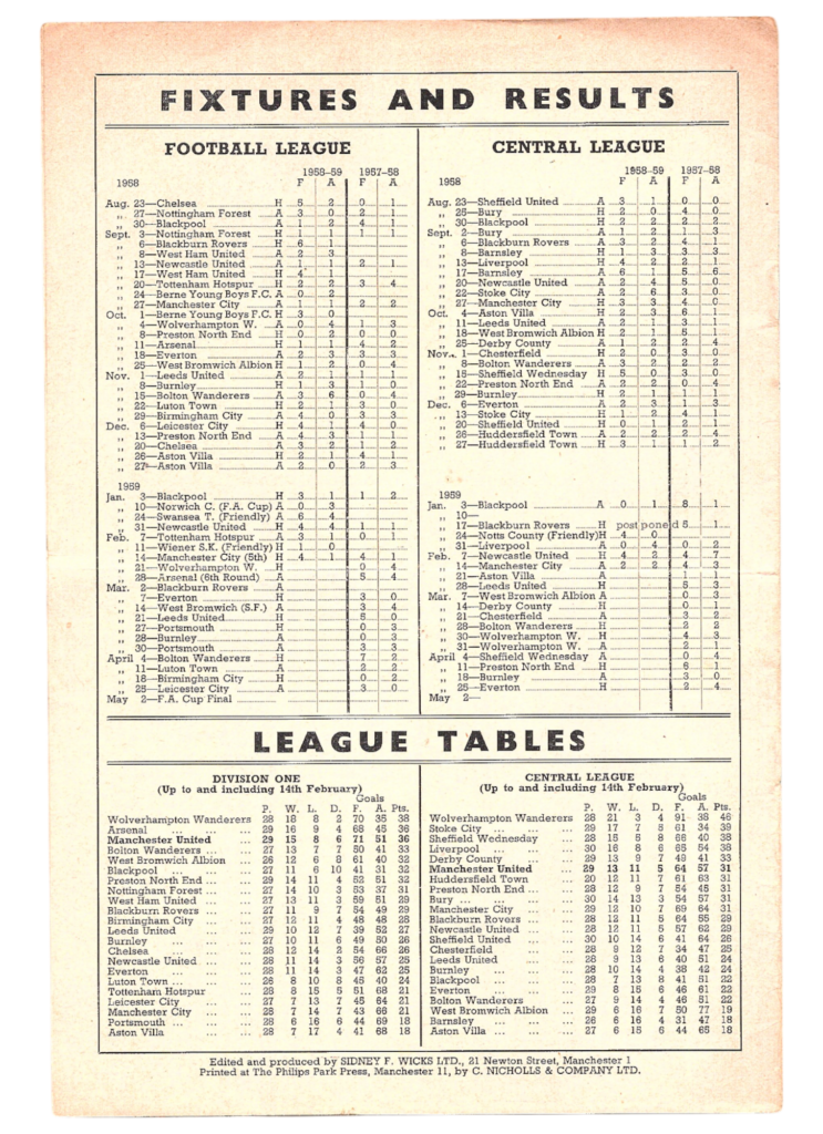 21st February 1959 Manchester United v Wolverhampton Wanderers Division One Matchday 30 1958-1959 - Image 2