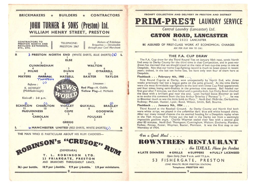 13th December 1958 Preston North End v Manchester United Division One Matchday 22 1958-1959 - Image 3