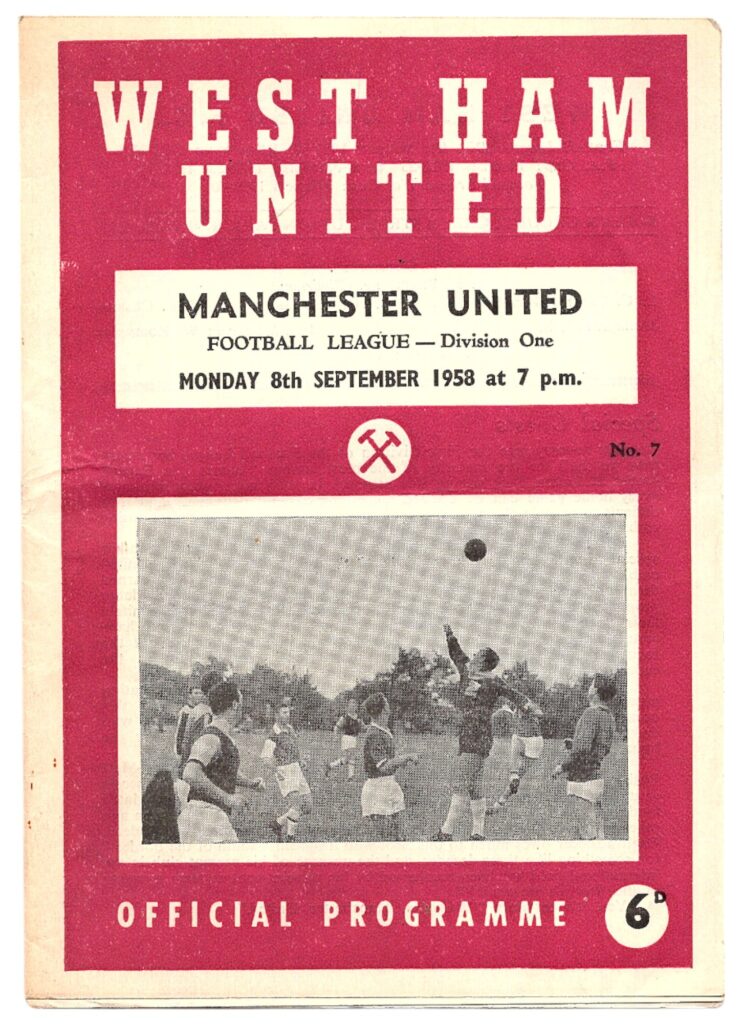 8th September 1958 West Ham United v Manchester United Division One Matchday 06 1958-1959