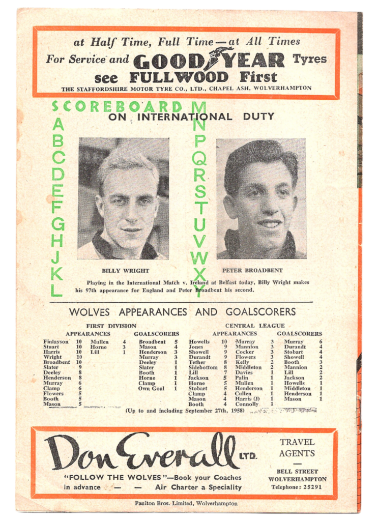 4th October 1958 Wolverhampton Wanderers v Manchester United Division One Matchday 11 1958-1959 - Image 2