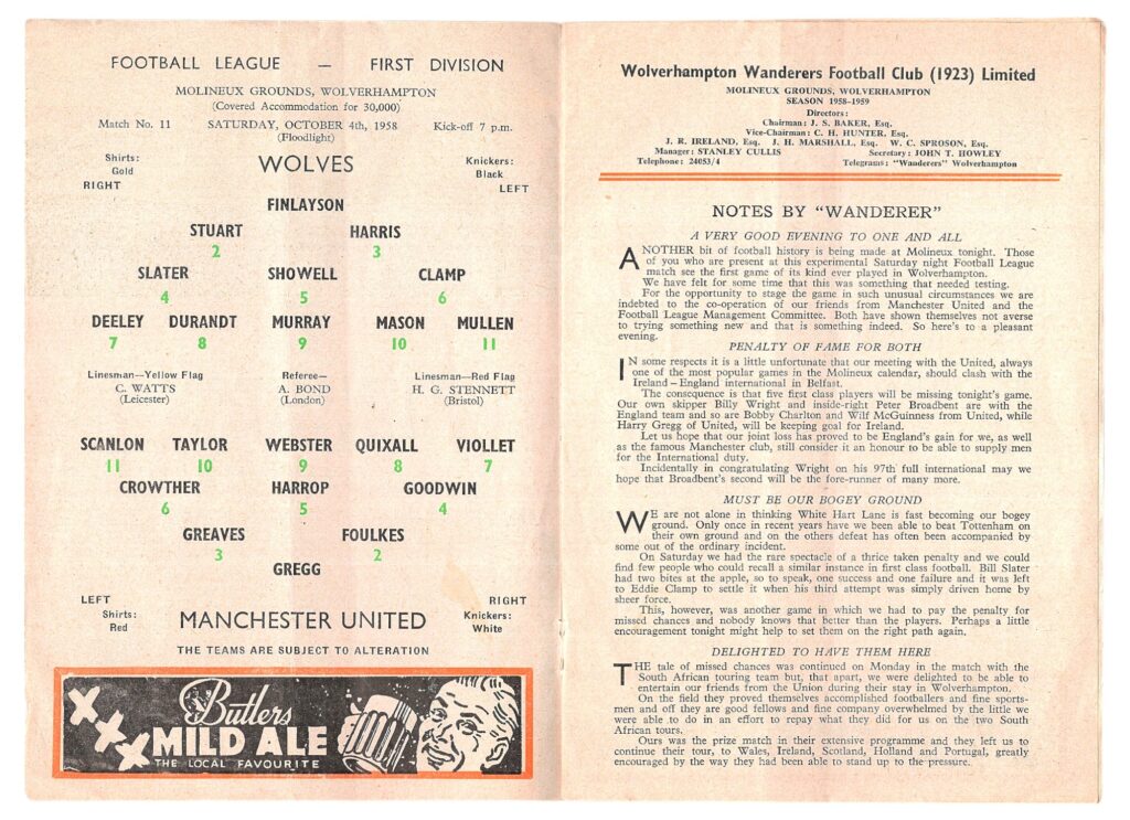 4th October 1958 Wolverhampton Wanderers v Manchester United Division One Matchday 11 1958-1959 - Image 3