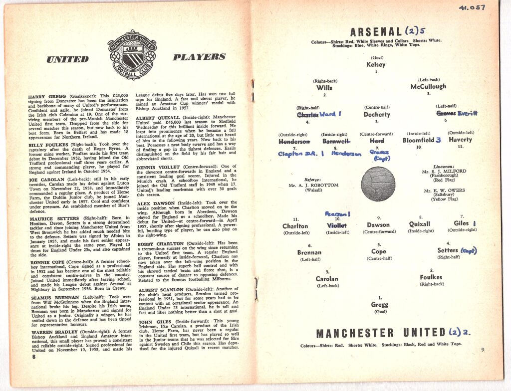 23rd April 1960 Arsenal FC v Manchester United Division One Matchday 41 1959-1960 - Image 3