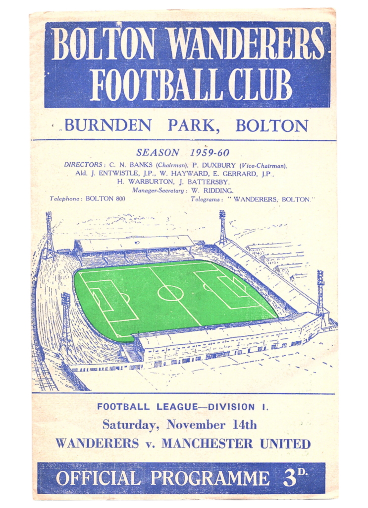 14th November 1959 Bolton Wanderers v Manchester United Division One Matchday 17 1959-1960