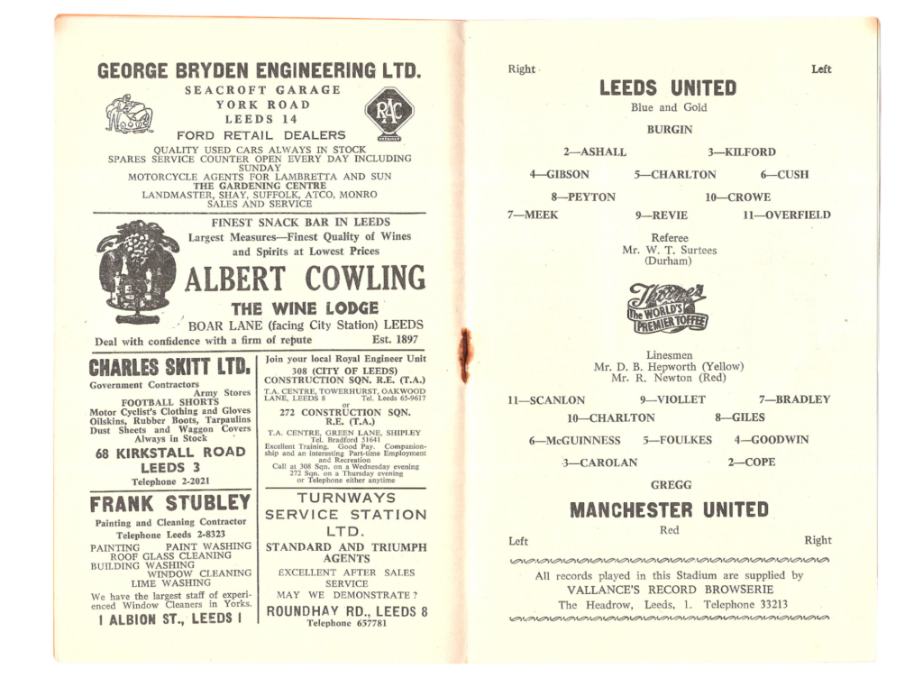 16th September 1959 Leeds United v Manchester United Division One Matchday 08 1959-1960 - Image 3