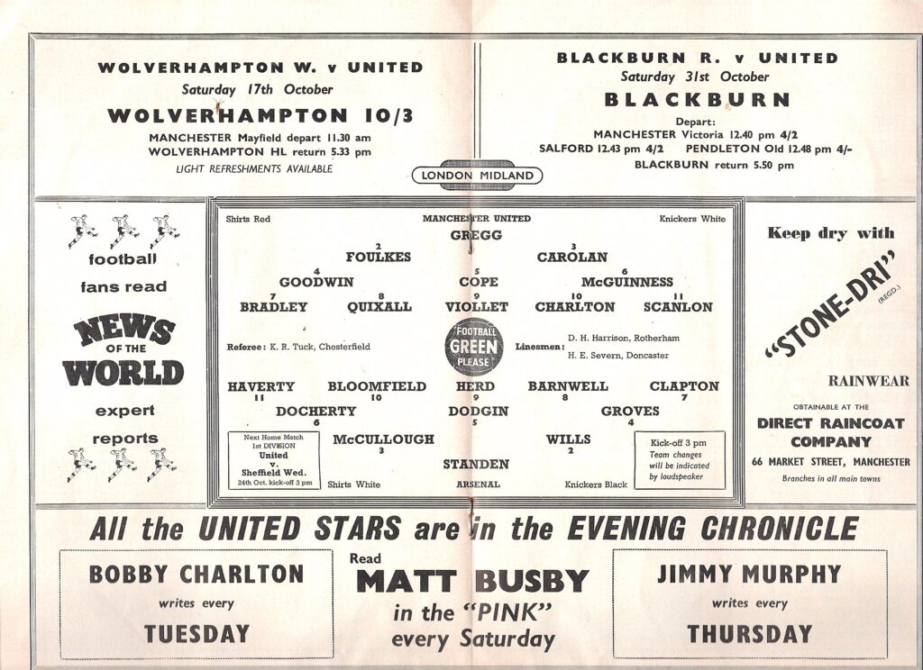 10th October 1959 Manchester United v Arsenal FC Division One Matchday 12 1959-1960 - Image 3