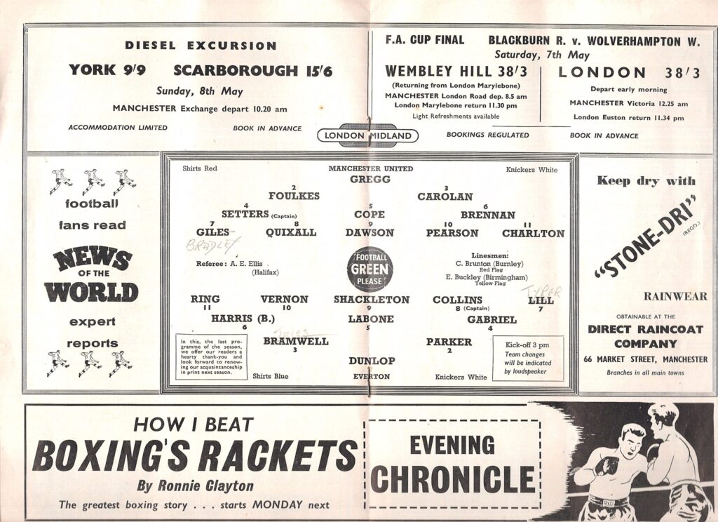 30th April 1960 Manchester United v Everton FC Division One Matchday 42 1959-1960 - Image 3