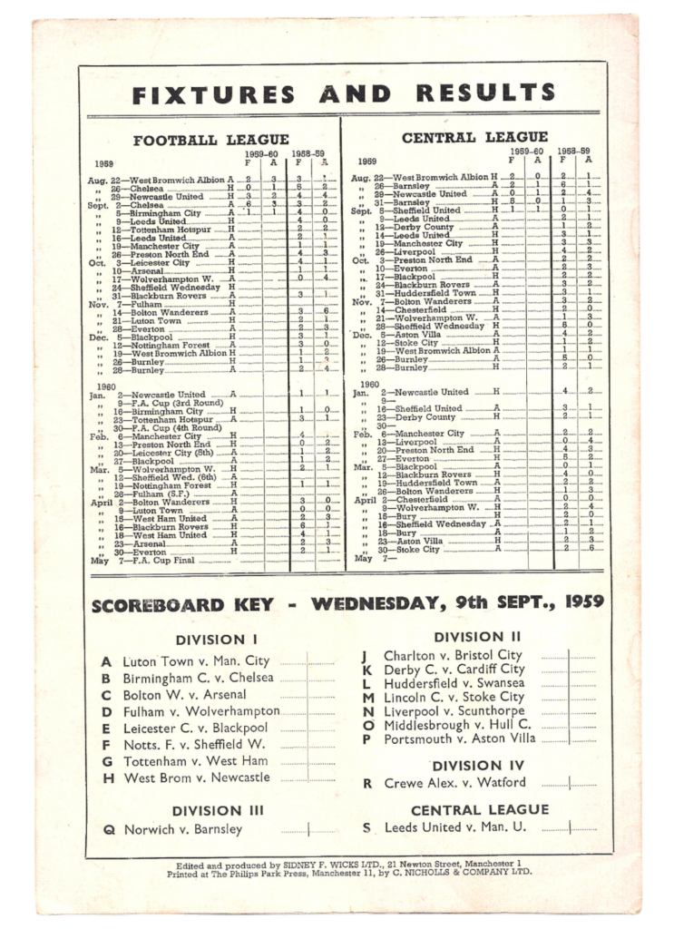 9th September 1959 Manchester United v Leeds United Division One Matchday 06 1959-1960 - Image 2