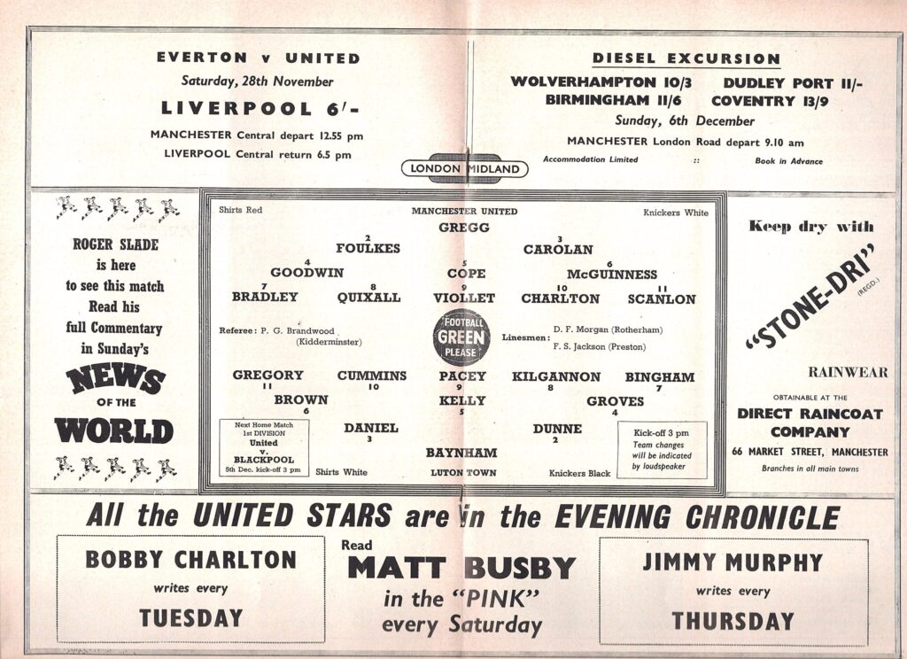 21st November 1959 Manchester United v Luton Town Division One Matchday 18 1959-1960 - Image 3