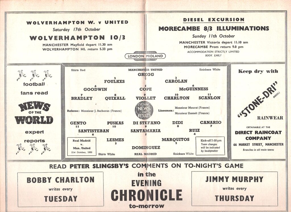 1st October 1959 Manchester United v Real Madrid Friendly Challenge Match 1959-1960 - Image 3