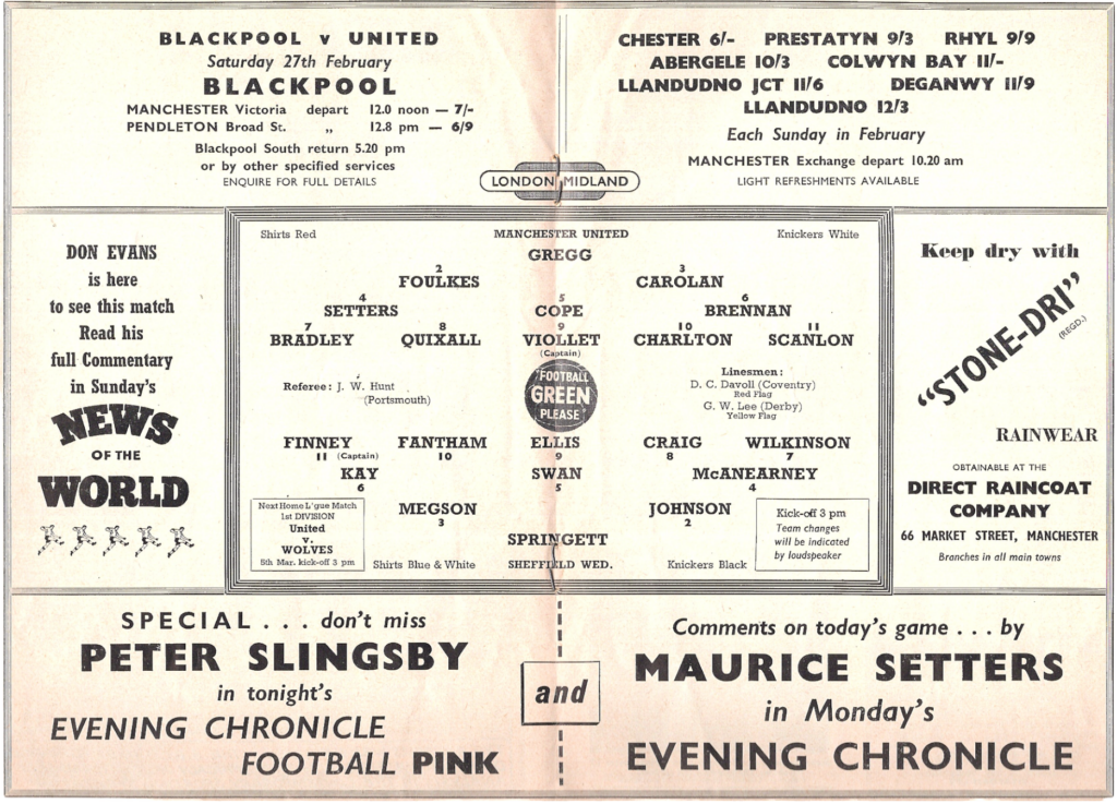 20th February 1960 Manchester United v Sheffield Wednesday FA Cup 5th Round 1959-1960 - Image 3