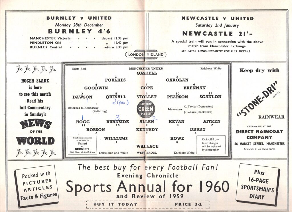 19th December 1959 Manchester United v West Bromwich Albion Division One Matchday 22 1959-1960 - Image 3