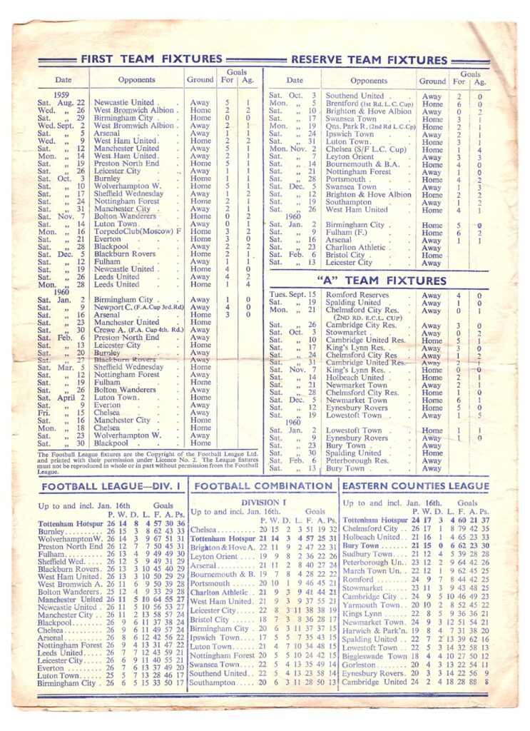 23rd January 1960 Tottenham Hotspur v Manchester United Division One Matchday 27 1959-1960 - Image 2