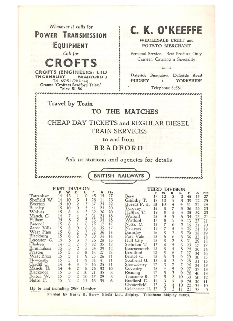 2nd November 1960 Bradford City v Manchester United League Cup 2nd Round 1960-1961 - Image 2