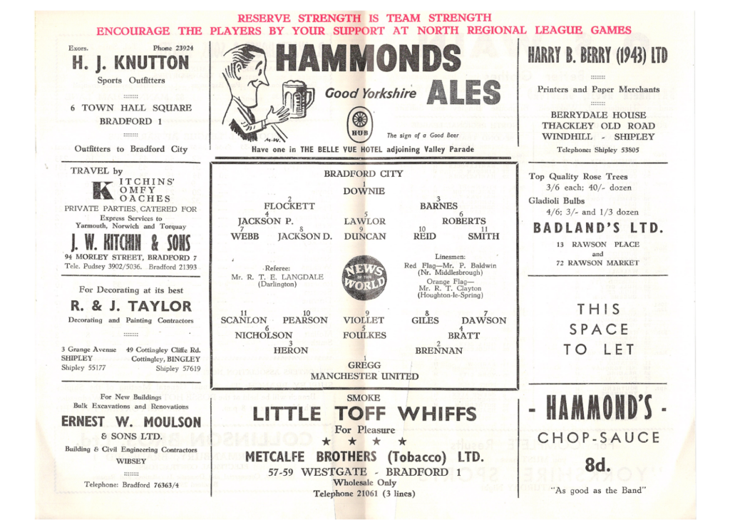 2nd November 1960 Bradford City v Manchester United League Cup 2nd Round 1960-1961 - Image 3