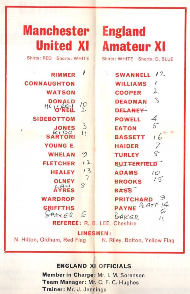 25th September 1972 Manchester United XI v England Amatuer XI Friendly Special Edition 1972-1973 - Image 3