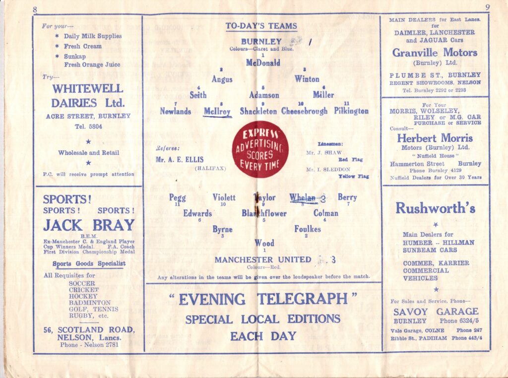 19th April 1957 Burnley FC v Manchester United Division One Matchday 38 1956-1957 - Image 3